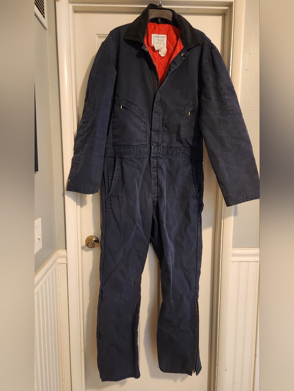Walls Workwear Men's Navy Canvas Coverall with Red Lining , Size Large Tall